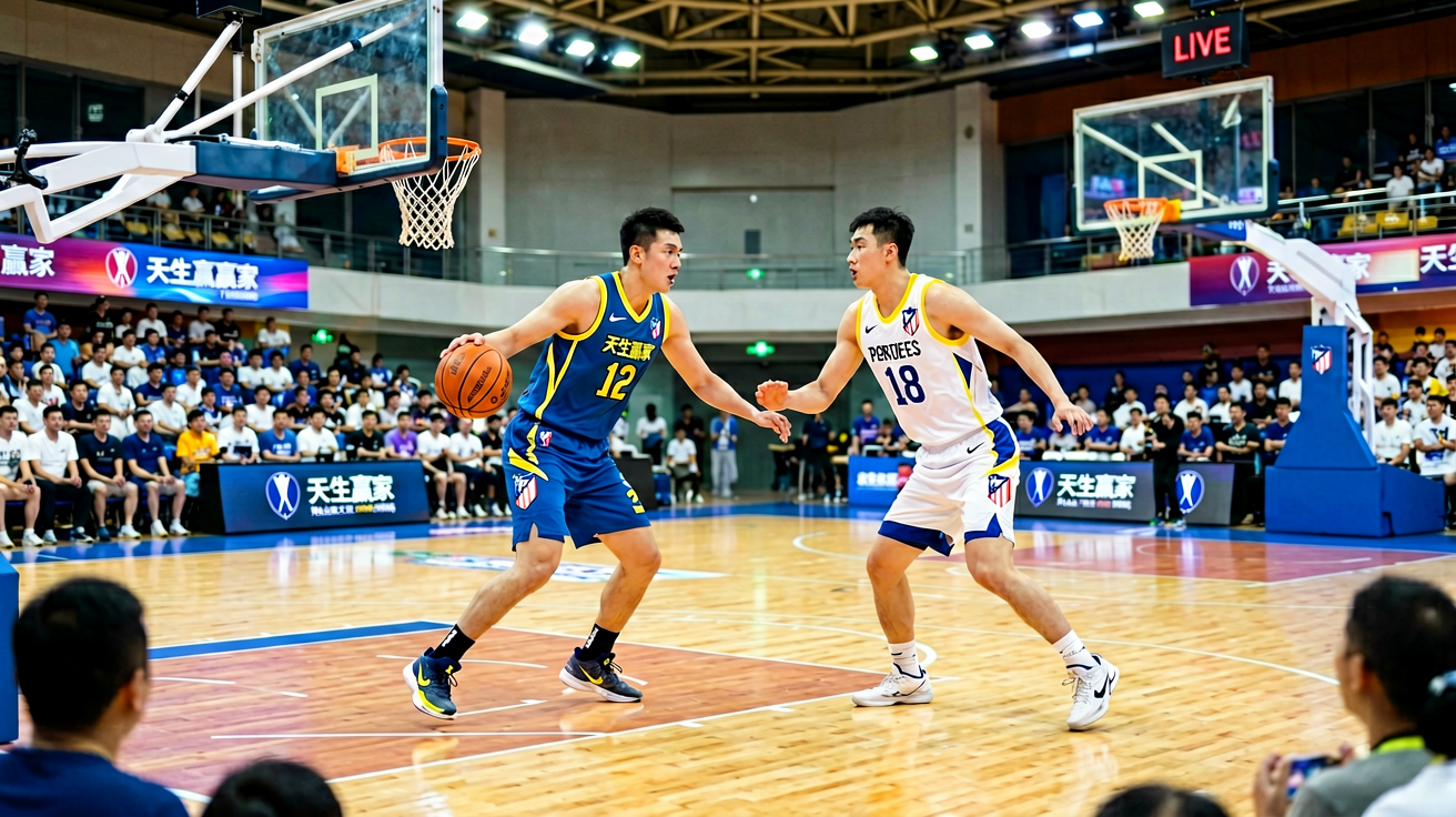 篮球馆内比赛对抗画面